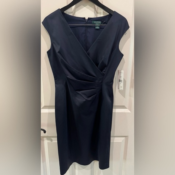 BNWT Lauren Ralph Lauren Satin Surplice Deep Sapphire Dress size 8 $194 - Picture 4 of 10